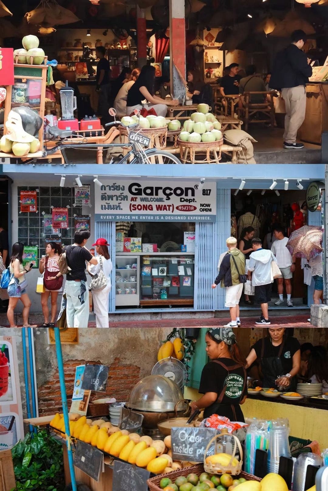 曼谷街边小店和果摊三图拼接