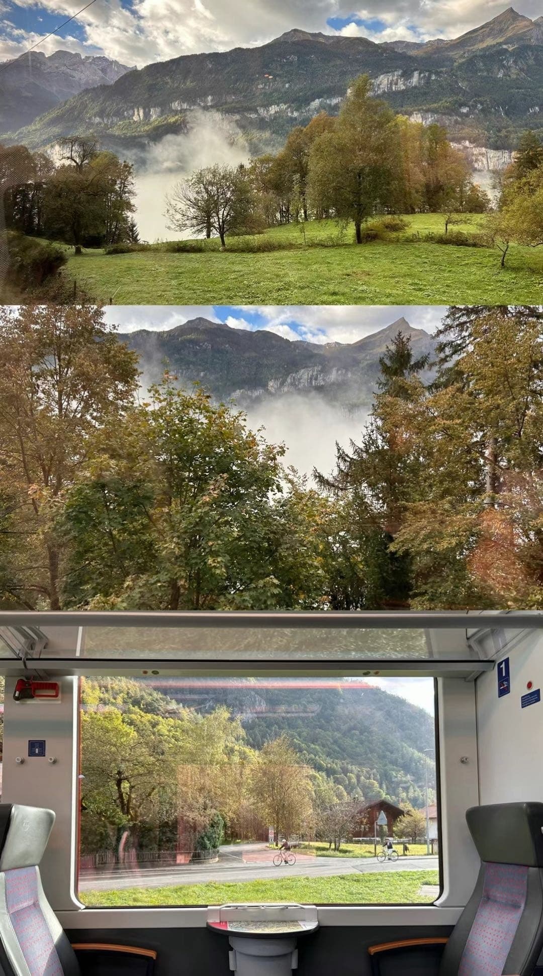 First山交通视角拼接，包含湖边景色和车窗画面