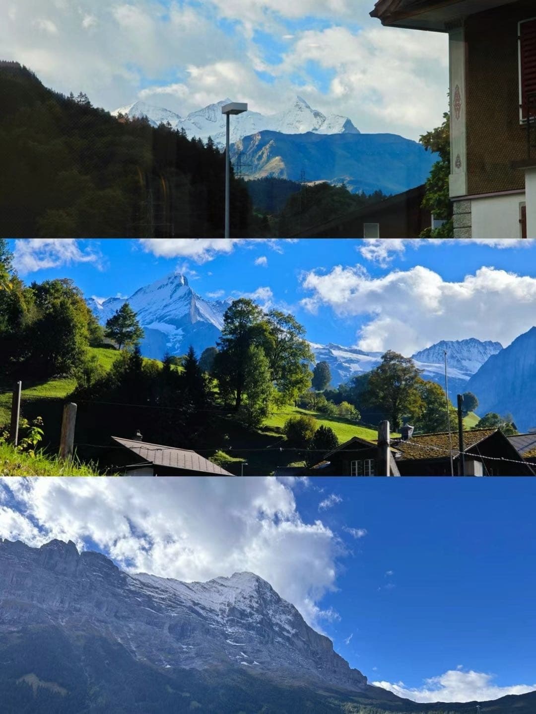 First山车站或平台视角拼接，远处可见雪山