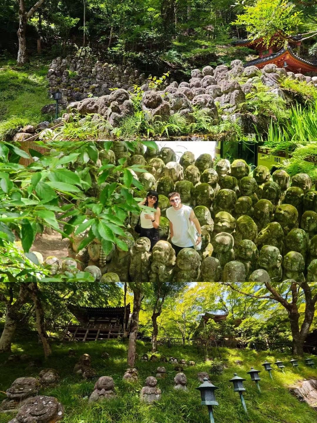 京都苔庭中排列着许多小石像