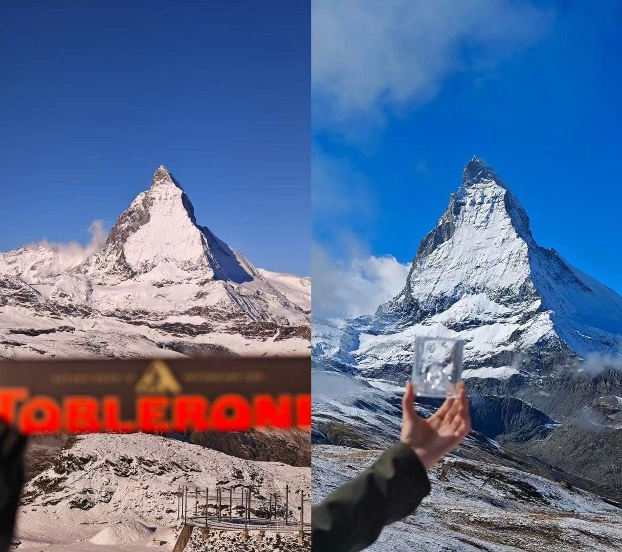 马特洪峰与 Toblerone 包装对照拼接