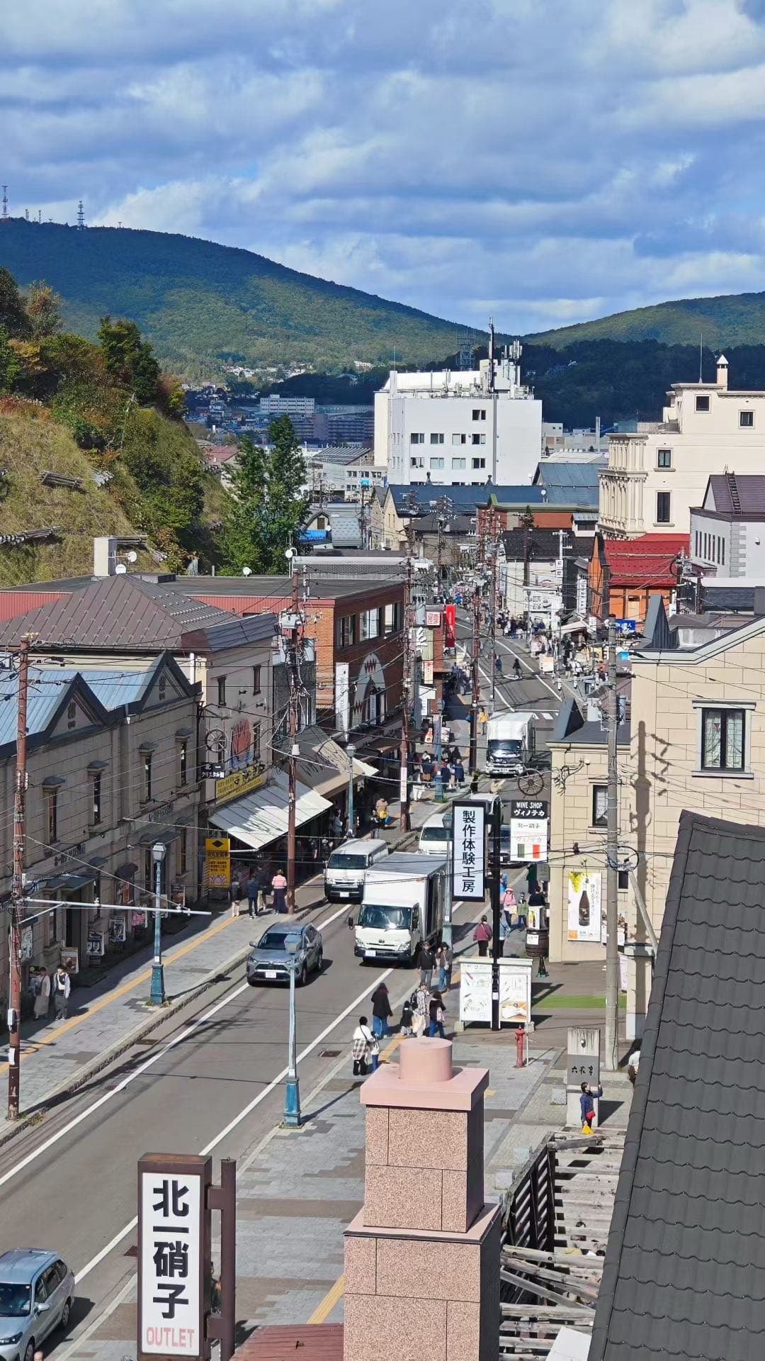 从高处看小樽街道向山脚延伸