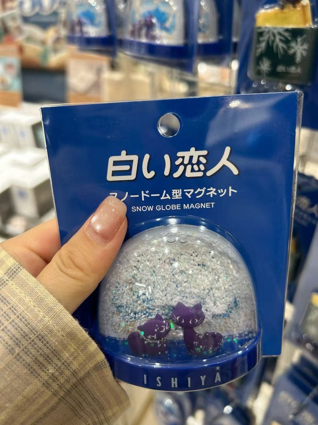 手拿蓝色包装的白色恋人伴手礼