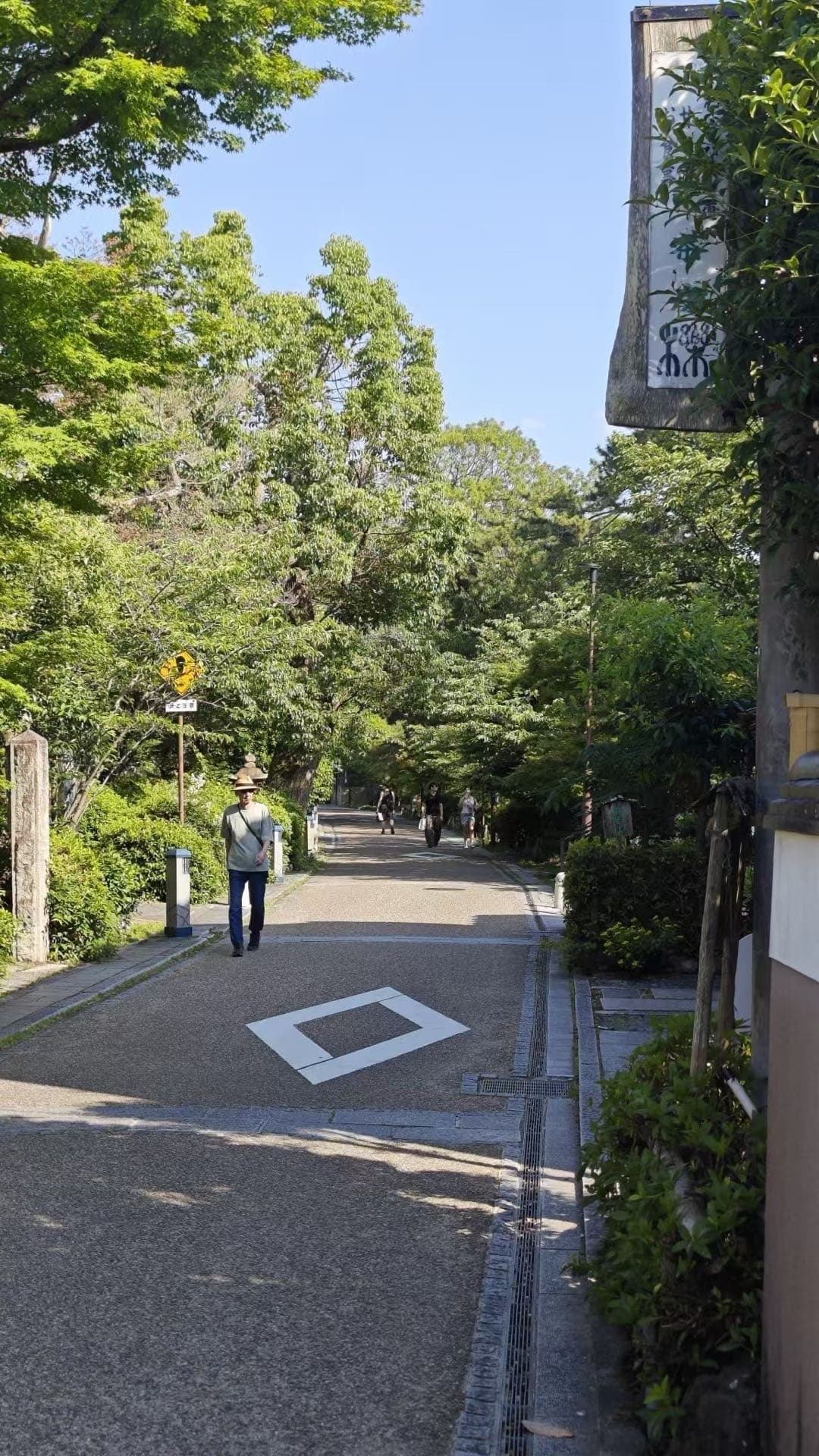 宇治安静坡道两侧是住宅和树木